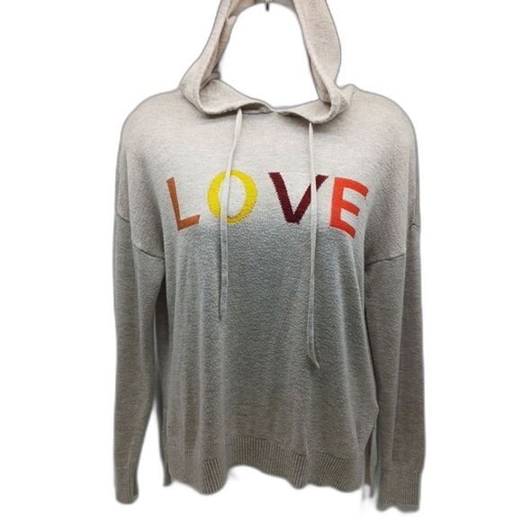 Hooded Cashmere Blend Sweater LOVE Logo by Rachel Zoe. Woman's Small. Earth Tone - Picture 1 of 9